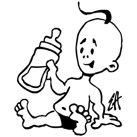 Baby met een fles melk, T-shirtontwerp in één kleur