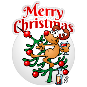 Een rendier in een kerstboom, Merry Christmas, full colour T-shirt design