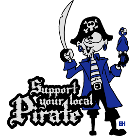 Steun je lokale piraat, driekleurig T-shirtontwerp